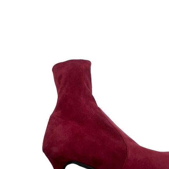 NWOB Stuart Weitzman Suede Maroon Red Cling Sock Heeled Boot Size 10.5 - Picture 7 of 11